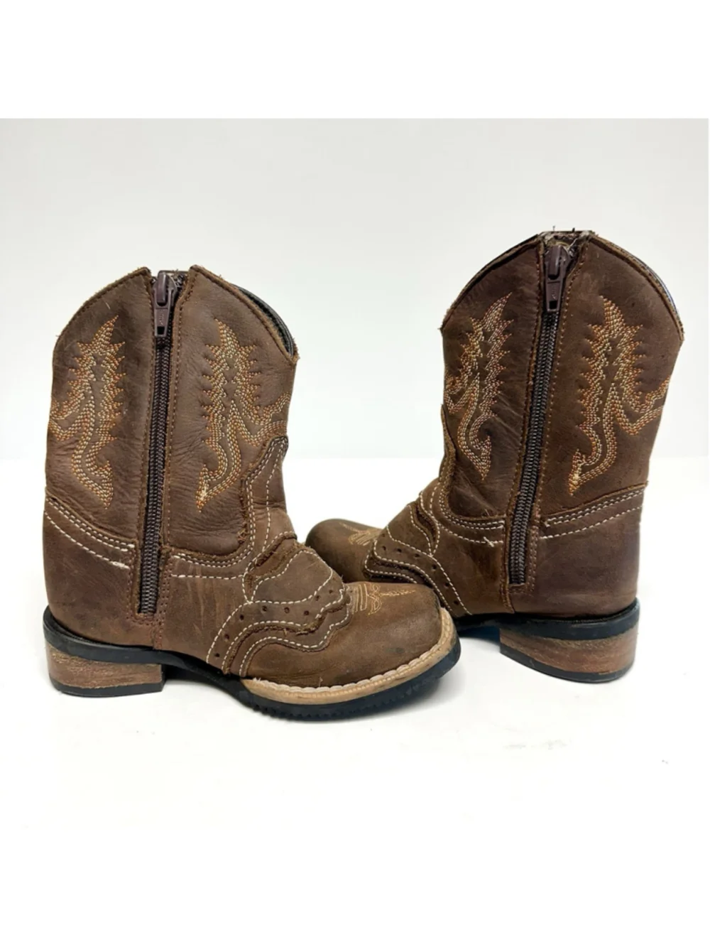 Gallo Giro Toddler Leather Cowboy Boots Brown Mexican Western Kids Sz 14.5 / 8.5